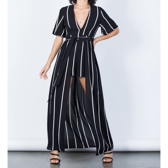 striped maxi romper